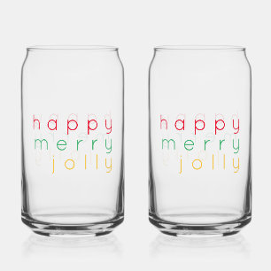 HAPPY MERRY JOLLY 16 oz Drink Bril (2) Blikvorm Glas
