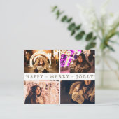 Happy Merry Jolly 4 Photo Collage Holiday Briefkaart (Staand voorkant)