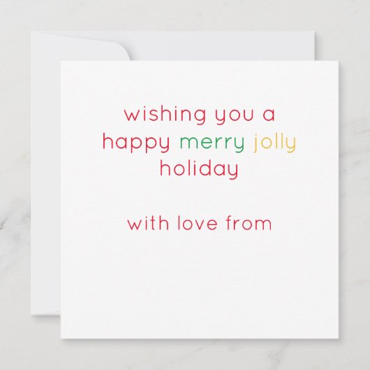 HAPPY MERRY JOLLY 5.25 Vierkante Platte Kerst Kaar Feestdagenkaart (Achterkant)