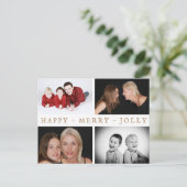 Happy Merry Jolly Family 4 Foto Collage Holiday Briefkaart (Staand voorkant)