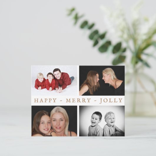 Happy Merry Jolly Family 4 Foto Collage Holiday Briefkaart (Staand voorkant)