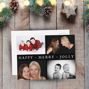 Happy Merry Jolly Family 4 Foto Collage Holiday Briefkaart