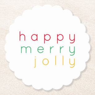 HAPPY MERRY JOLLY geschulpte ronde papieren Onderz Kartonnen Onderzetters