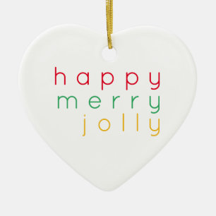 HAPPY MERRY JOLLY Keramisch Hart Ornament