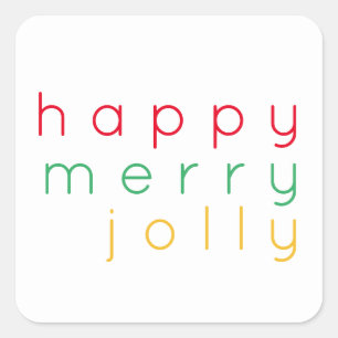 HAPPY MERRY JOLLY Kleine Vierkante Stickers