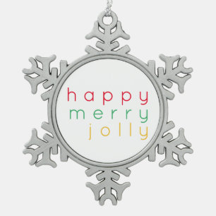 HAPPY MERRY JOLLY Pewter Sneeuwvlok Ornament