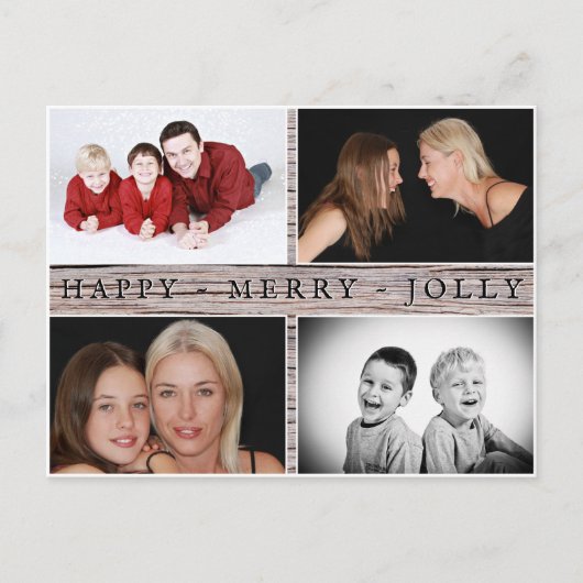 Happy Merry Jolly Rustic Family 4 Foto Collage Briefkaart (Voorkant)