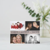 Happy Merry Jolly Rustic Family 4 Foto Collage Briefkaart (Staand voorkant)