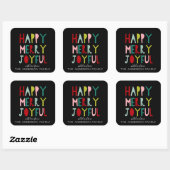 Happy Merry Joyful | Bright Moderne typografie Vierkante Sticker (Vel)