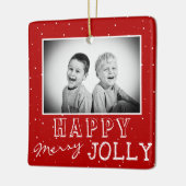 Happy Merry Red White Typografie Kerstfoto Keramisch Ornament (Links)