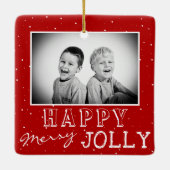 Happy Merry Red White Typografie Kerstfoto Keramisch Ornament (Achterkant)