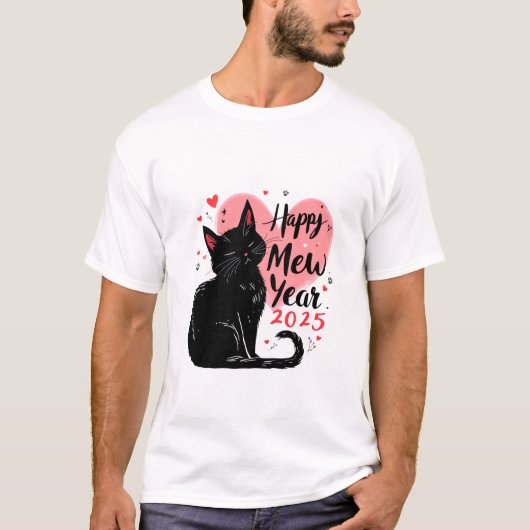 Happy Mew Jaar 2025 Funny Cat New Years T-shirt (Voorkant)