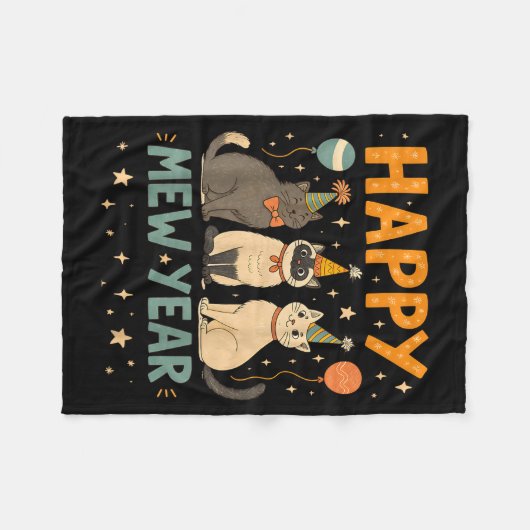 Happy Mew Year Cat Party Fleece Deken (Voorkant (Horizontaal))