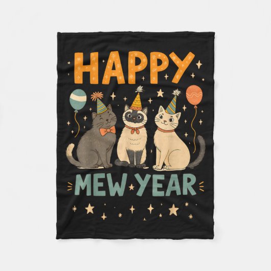 Happy Mew Year Cat Party  Fleece Deken (Voorkant)