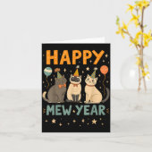 Happy Mew Year Cat Party Kaart (Gele Bloem)