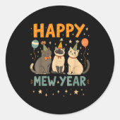 Happy Mew Year Cat Party  Ronde Sticker (Voorkant)