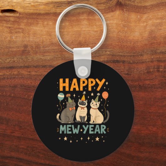 Happy Mew Year Cat Party  Sleutelhanger (Voorkant)