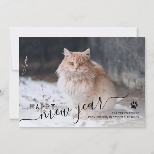Happy Mew Year Cat Photo New Years Holiday Card Feestdagenkaart (Voorkant)