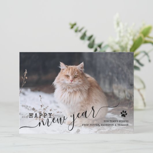 Happy Mew Year Cat Photo New Years Holiday Card Feestdagenkaart (Staand voorkant)