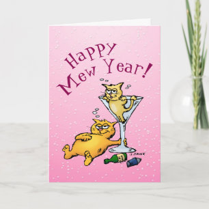 Happy Mew Year Funny Cocktail Kitten Card Feestdagen Kaart