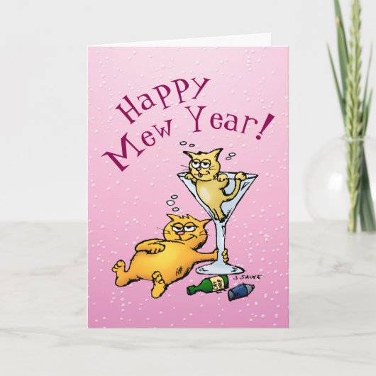 Happy Mew Year Funny Cocktail Kitten Card Feestdagen Kaart (Voorkant)