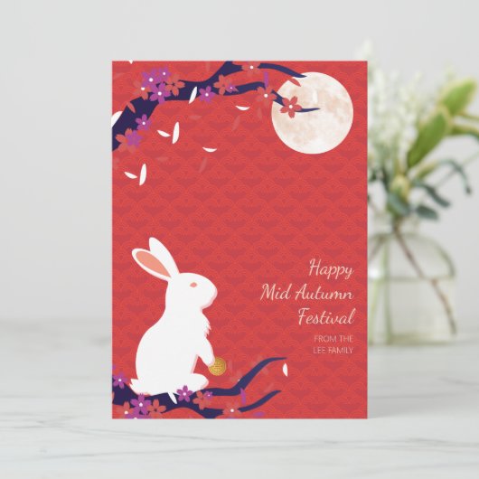 Happy Mid Autumn Festival Rabbit Moon Flat Kaart (Staand voorkant)