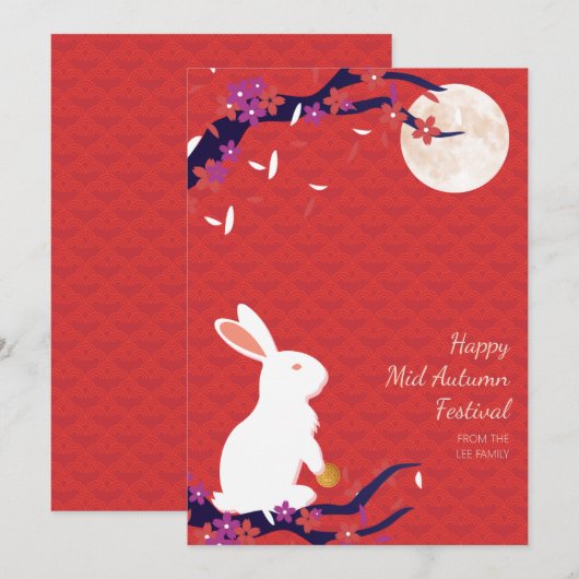 Happy Mid Autumn Festival Rabbit Moon Flat Kaart (Voorkant / Achterkant)