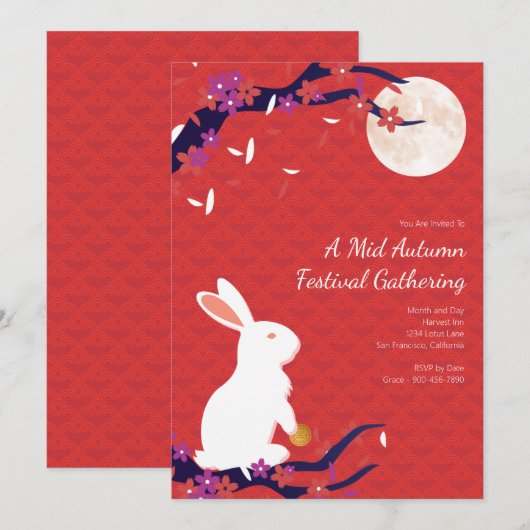 Happy Mid Autumn Festival Rode Uitnodiging (Voorkant / Achterkant)