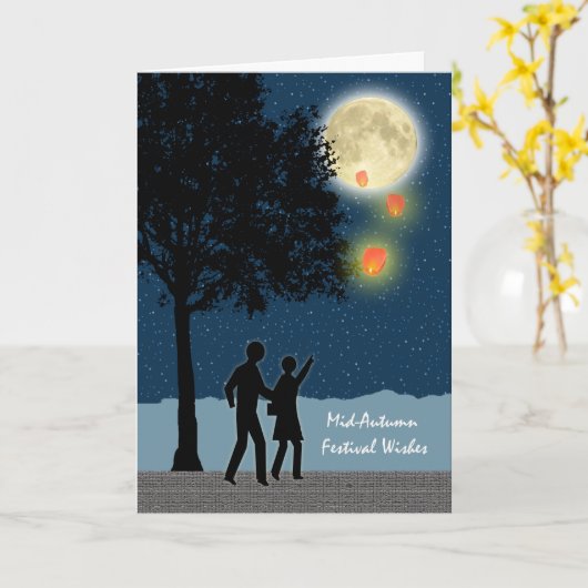 Happy Mid Autumn Festival, Sky Lanterns Kaart (Gele Bloem)