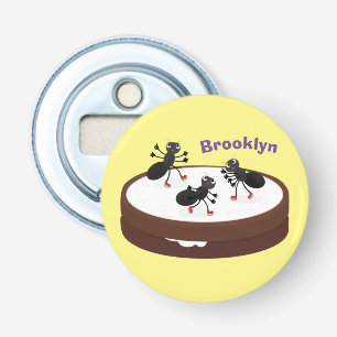 Happy miers schaatsen op koekjes cartoon button flesopener