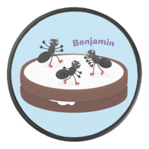 Happy miers schaatsen op koekjes cartoon hockey puck