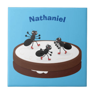 Happy miers schaatsen op koekjes cartoon tegeltje