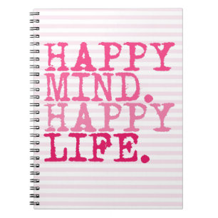 Happy Mind. Gelukkig leven. Fun inspirerend quote Notitieboek