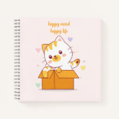 Happy Mind Happy Life Cute Cat Illustration Notitieboek (Voorkant)