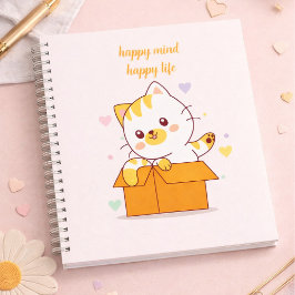 Happy Mind Happy Life Cute Cat Illustration Notitieboek