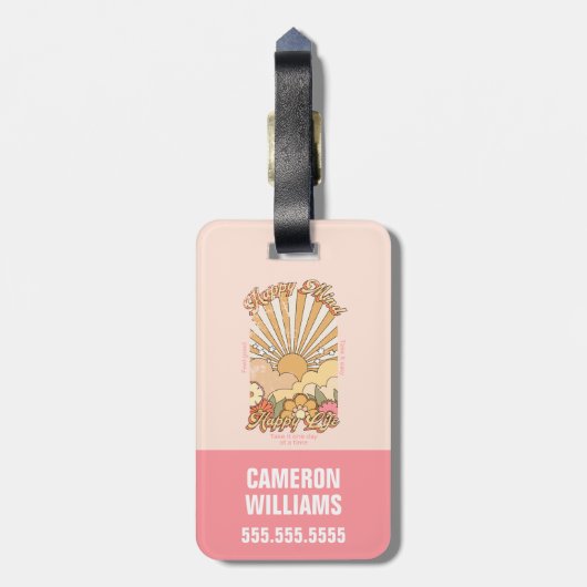 Happy Mind Happy Life Hippy Groovy Vibes Bagagelabel (Achterkant verticaal)