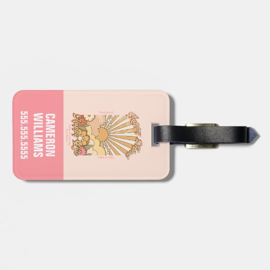 Happy Mind Happy Life Hippy Groovy Vibes Bagagelabel (Achterkant horizontaal)