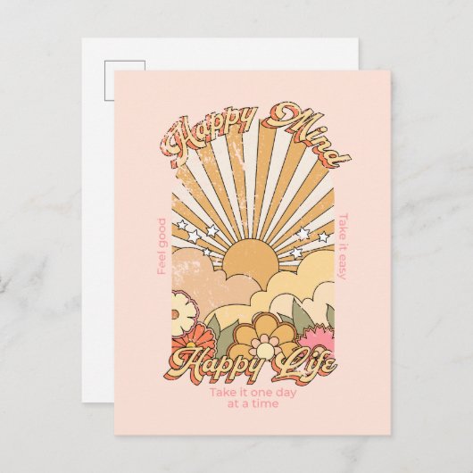 Happy Mind Happy Life Hippy Groovy Vibes Briefkaart (Voorkant / Achterkant)