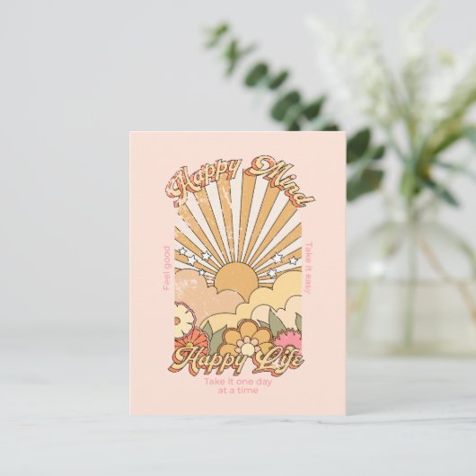 Happy Mind Happy Life Hippy Groovy Vibes Briefkaart (Staand voorkant)