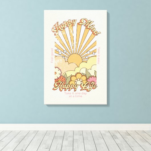 Happy Mind Happy Life Hippy Groovy Vibes Canvas Afdruk (Insitu (Houten vloer))
