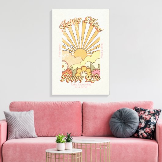 Happy Mind Happy Life Hippy Groovy Vibes Canvas Afdruk (Insitu (Woonkamer))
