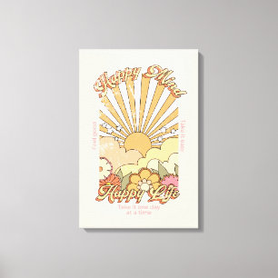 Happy Mind Happy Life Hippy Groovy Vibes Canvas Afdruk