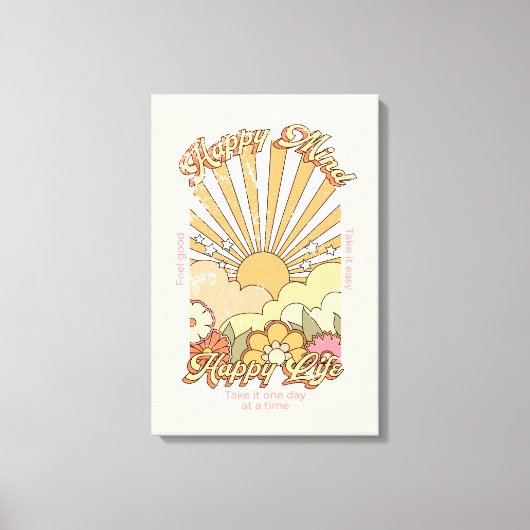 Happy Mind Happy Life Hippy Groovy Vibes Canvas Afdruk (Voorkant)