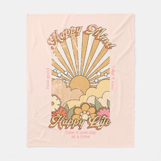 Happy Mind Happy Life Hippy Groovy Vibes Fleece Deken (Voorkant)