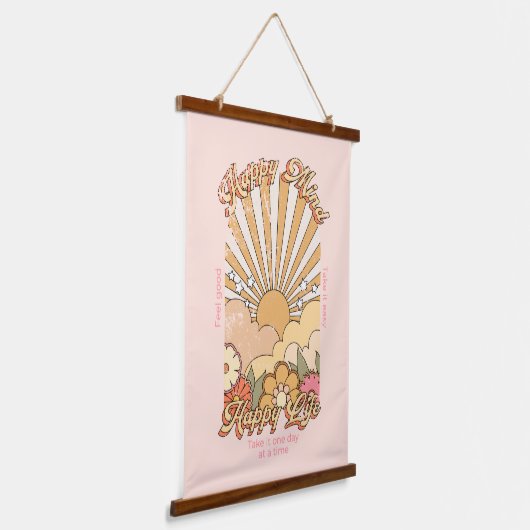 Happy Mind Happy Life Hippy Groovy Vibes Hangend Wandkleed (Gebogen)