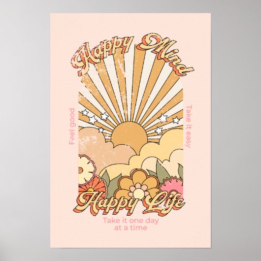 Happy Mind Happy Life Hippy Groovy Vibes Poster (Voorkant)