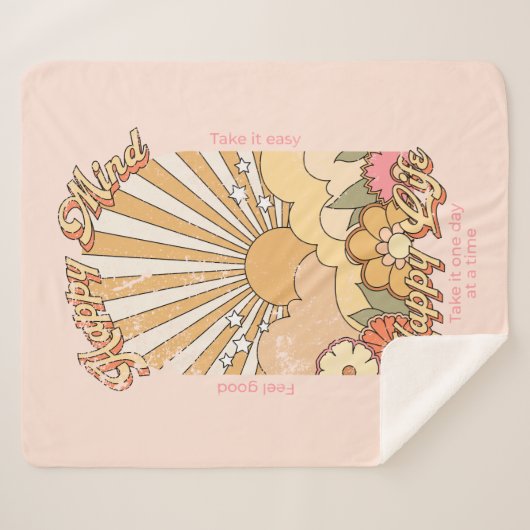 Happy Mind Happy Life Hippy Groovy Vibes Sherpa Deken (Voorkant (horizontaal))