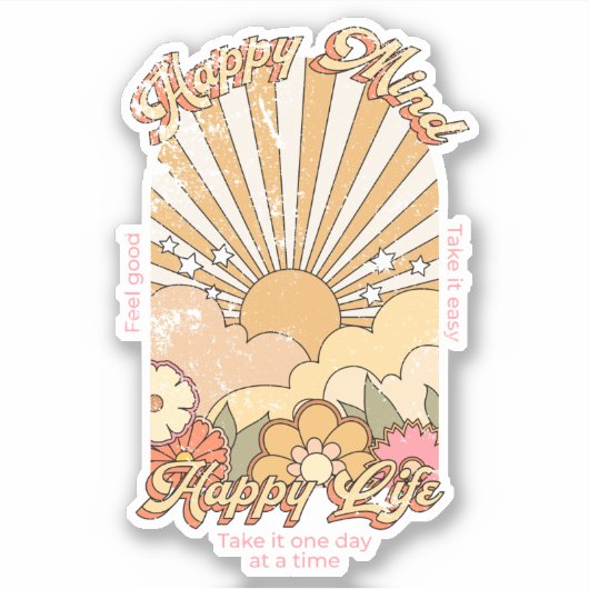 Happy Mind Happy Life Hippy Groovy Vibes Sticker (Voorkant)