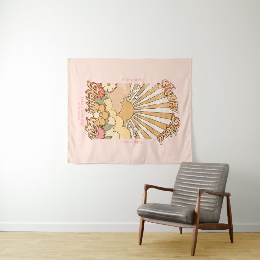 Happy Mind Happy Life Hippy Groovy Vibes Wandkleed (In Situ (horizontaal))