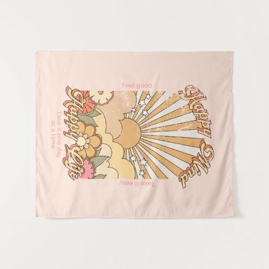 Happy Mind Happy Life Hippy Groovy Vibes Wandkleed (Voorkant (horizontaal))